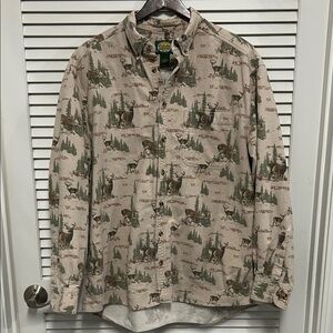 Vintage Cabelas Chamois Flannel Button Down in Deer and Forest Print